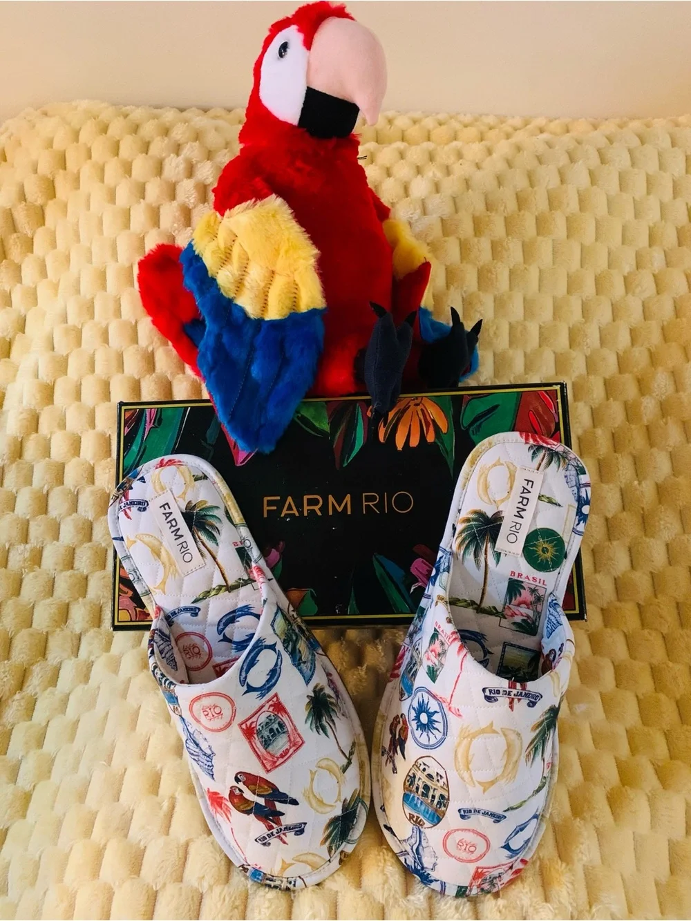 FARM RIO Tropical Vintage Hotel Slippers Women’s Size 9 Parrot Tropical Slides - Picture 1 of 9
